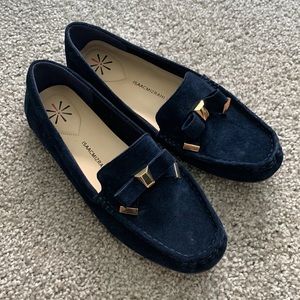 Navy blue suede driving work loafer